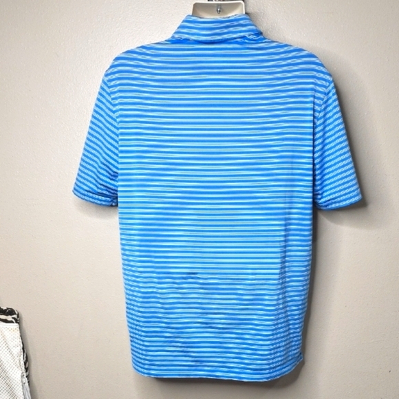 Adidas Blue and White Polo Golf Shirt Classic Striped Design Large - Picture 3 of 6